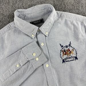 Polham Shirt Mens 95 M Light Blue Oxford Embroidered Polo Crest VII